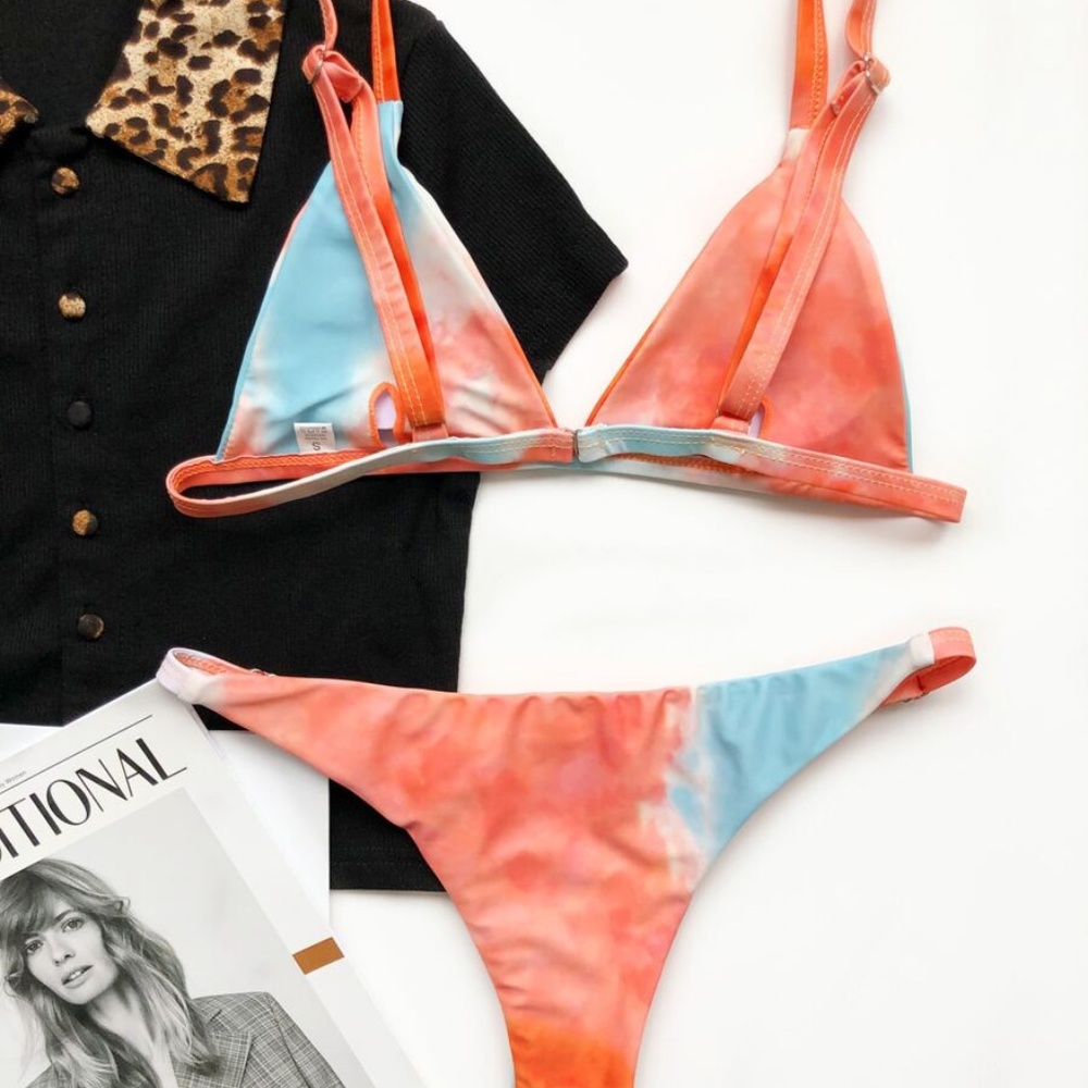 Boho Yellow tie dye cheeky bikini swim Summer - Picture 4 of 6